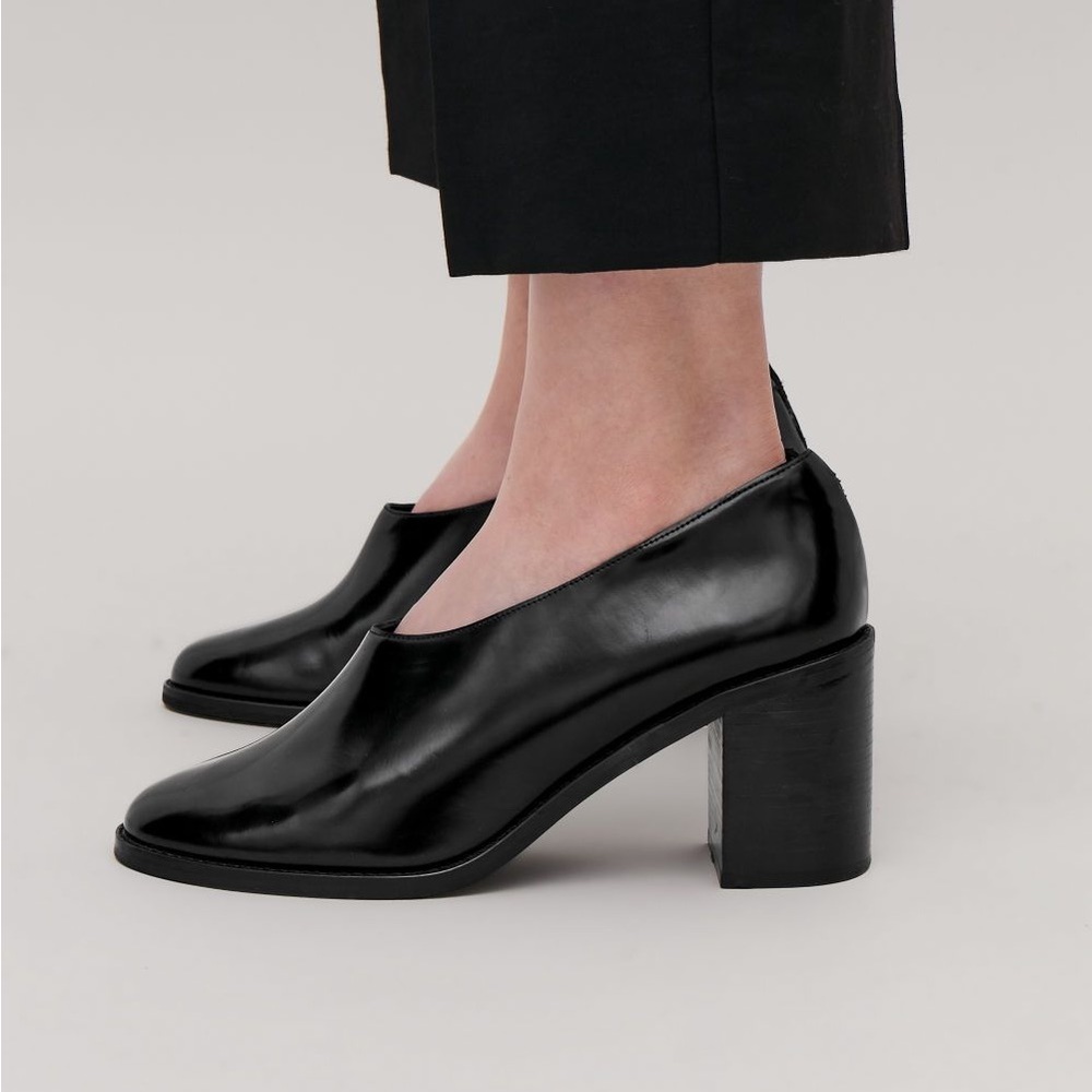 COS Black Leather Block Heel Pumps